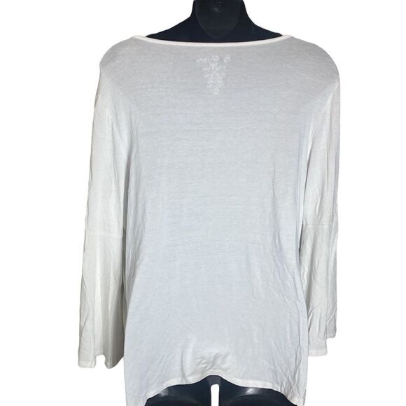 Chicos shirt top white lace front flare sleeve size 2 embroidered - Picture 4 of 5